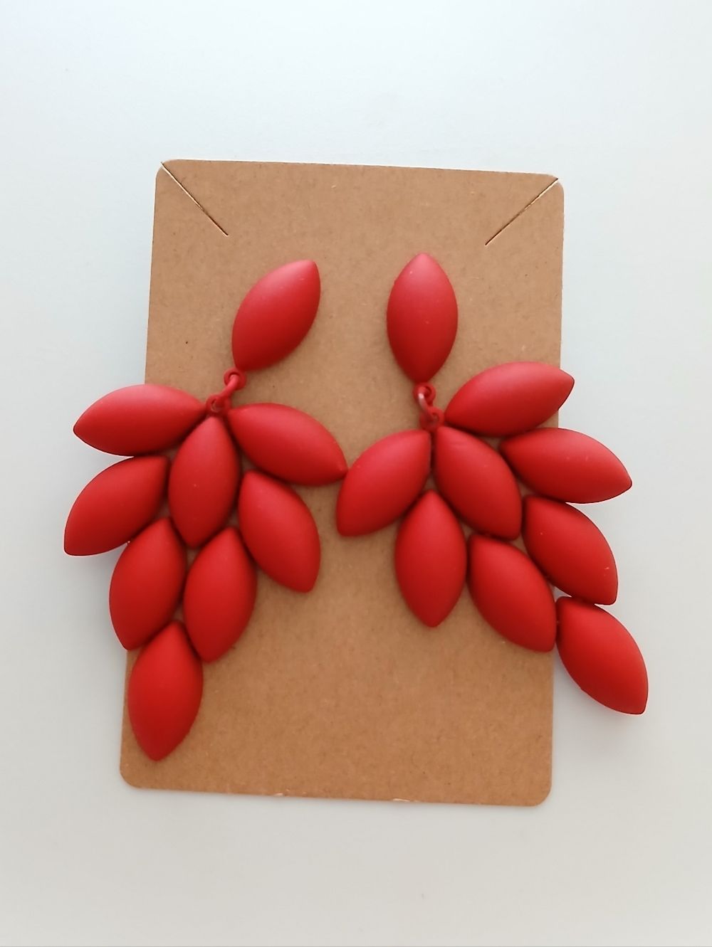 Fashion Jewelry Red Petal Cluster Drop Earrings - Picture 2 of 4